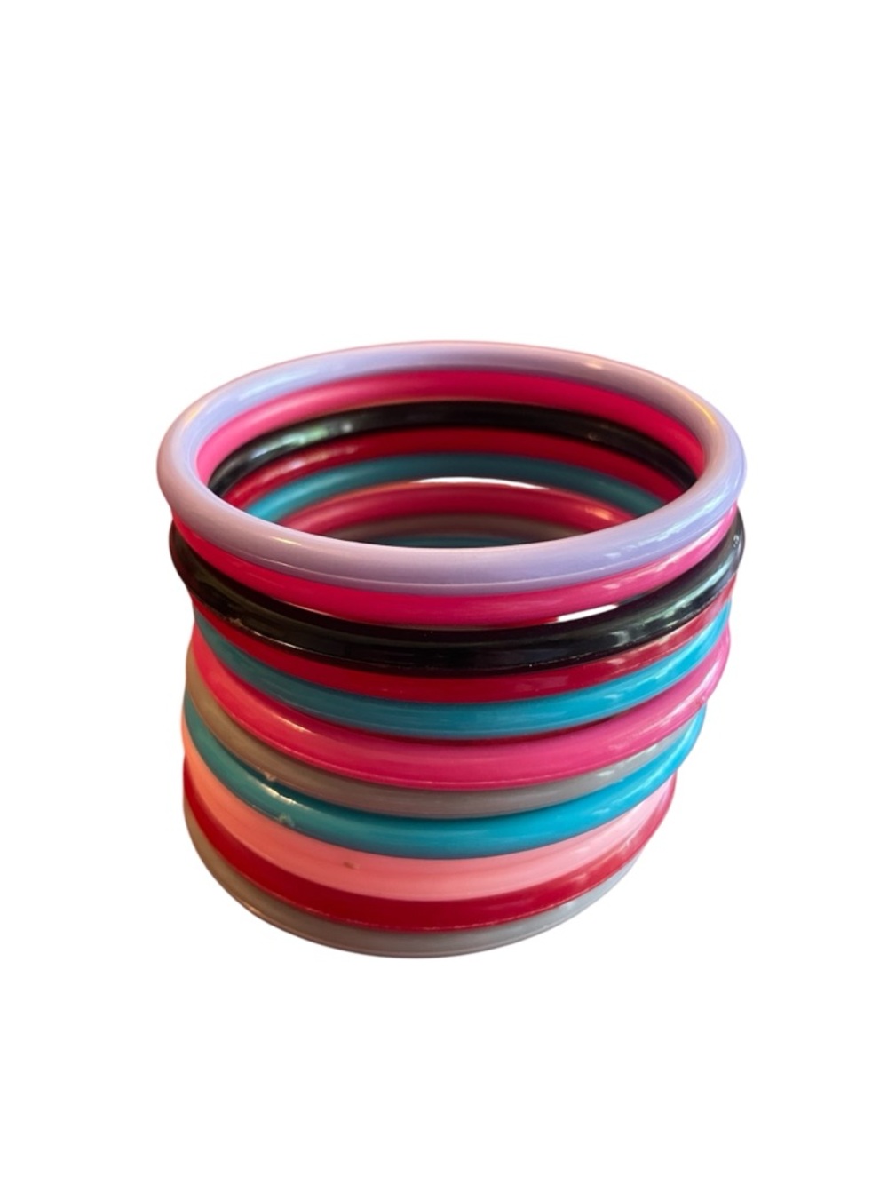 Stacked Multi-Color Plastic Bangle Bracelet Set (12)